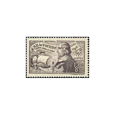 1 عدد  تمبر خیریه - ژان دو وین اولین دریاسالار فرانسه - فرانسه 1942