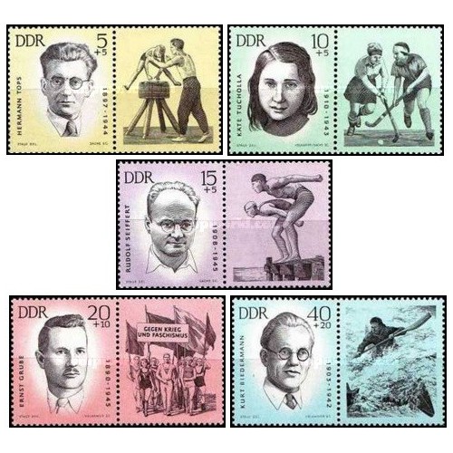5 عدد  تمبر قهرمانان مقاومت با تب - جمهوری دموکراتیک آلمان 1963