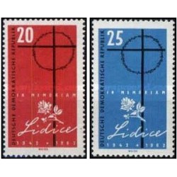 2 عدد  تمبر بیستمین سالگرد تخریب لیدیسه - جمهوری دموکراتیک آلمان 1962