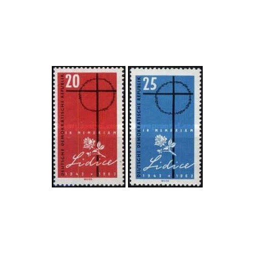 2 عدد  تمبر بیستمین سالگرد تخریب لیدیسه - جمهوری دموکراتیک آلمان 1962