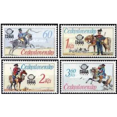 4 عدد  تمبر نمایشگاه بین المللی تمبر پراگا - یونیفرمهای تاریخی پست - چک اسلواکی 1977