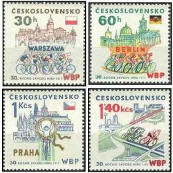 4 عدد  تمبر سی امین سالگرد مسابقه دوچرخه سواری صلح  - چک اسلواکی 1977