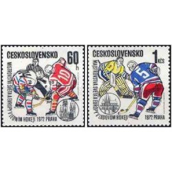 2 عدد  تمبر مسابقات قهرمانی هاکی روی یخ جهان و اروپا، پراگ - چک اسلواکی 1972