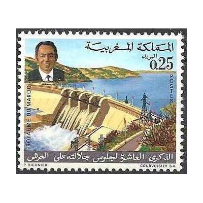 1 عدد تمبر دهمین سالگرد سلطنت ملک حسن - سد - مراکش 1971