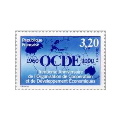 1 عدد تمبر سی امین سالگرد سازمان همکاری اقتصادی و توسعه - فرانسه 1990