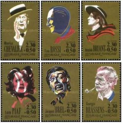 6 عدد تمبر خوانندگان فرانسوی - فرانسه 1990