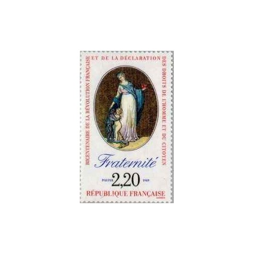 1 عدد تمبر دویستمین سالگرد انقلاب فرانسه - برادری - تابلو - فرانسه 1989