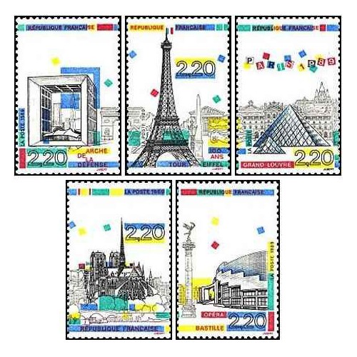 5 عدد تمبر پانورامای پاریس - B - فرانسه 1989