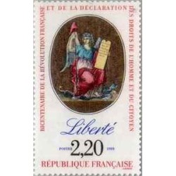 1 عدد تمبر دویستمین سالگرد انقلاب فرانسه - آزادی - تابلو نقاشی - فرانسه 1989