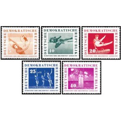 5 عدد  تمبر سومین جشنواره ژیمناستیک و ورزش لایپزیگ - جمهوری دموکراتیک آلمان 1959