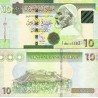 اسکناس 10 دینار - تصویر عمر مختار - لیبی 2011 عنوان بانک با حروف عربی بالای چشم عمرمختار - حروف انگلیسی بانک پشت همه بزرگ