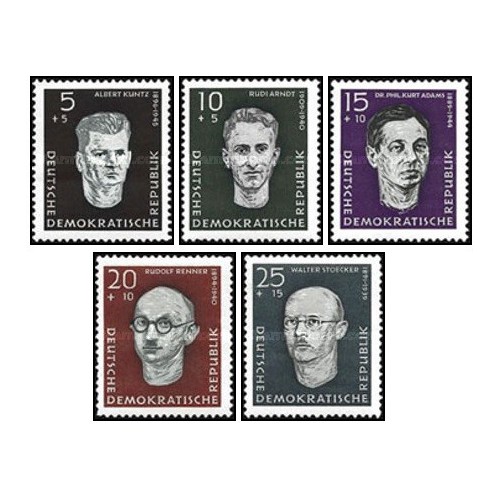 5 عدد  تمبرقهرمانان مقاومت - جمهوری دموکراتیک آلمان 1958