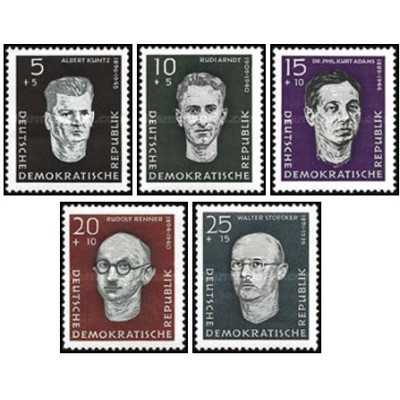 5 عدد  تمبرقهرمانان مقاومت - جمهوری دموکراتیک آلمان 1958