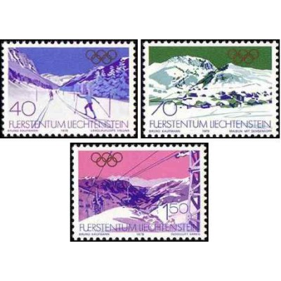 3 عدد تمبر بازیهای المپیک زمستانی لیک پلاسید 1980 آمریکا - لیختنشتاین 1979
