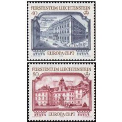 2 عدد  تمبر  مشترک اروپا - Eropa Cept - بناهای تاریخی - لیختنشتاین 1978