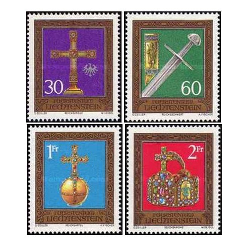 4 عدد  تمبر  نشانهای امپراطوری گنجینه هافبورگ - لیختنشتاین 1975 قیمت 5 دلار