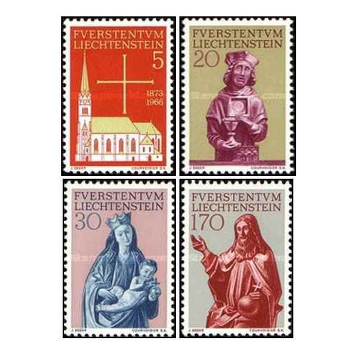 4 عدد  تمبر مرمت کلیسای پاریس در وادوز - لیختنشتاین 1966