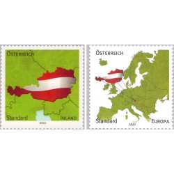 2 عدد تمبر داخلی/اروپا 2v با خطوط مرزی اصلاح شده - نقشه اتریش  - خودچسب - اتریش 2012