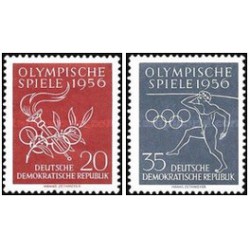 2 عدد  تمبر بازی های المپیک - ملبورن، استرالیا - جمهوری دموکراتیک آلمان 1956