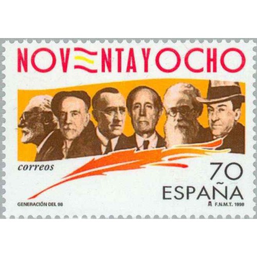 1 عدد تمبر صدمین سالگرد تأسیس گروه نویسندگان خلاق "نسل 98" - اسپانیا 1998