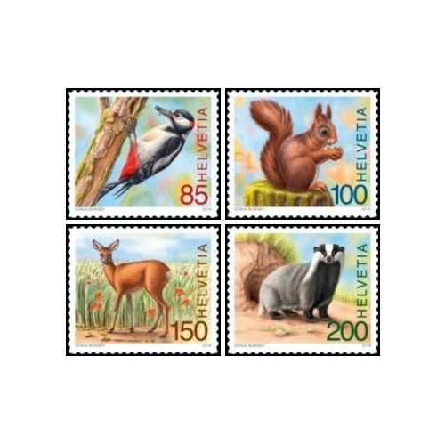 4 عدد تمبر حیوانات جنگل - خودچسب - سوئیس 2018  ارزش روی تمبرها 5.35 فرانک کاتالوگ9.13 دلار
