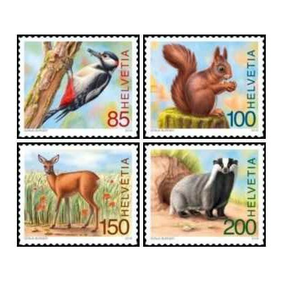 4 عدد تمبر حیوانات جنگل - خودچسب - سوئیس 2018  ارزش روی تمبرها 5.35 فرانک کاتالوگ9.13 دلار