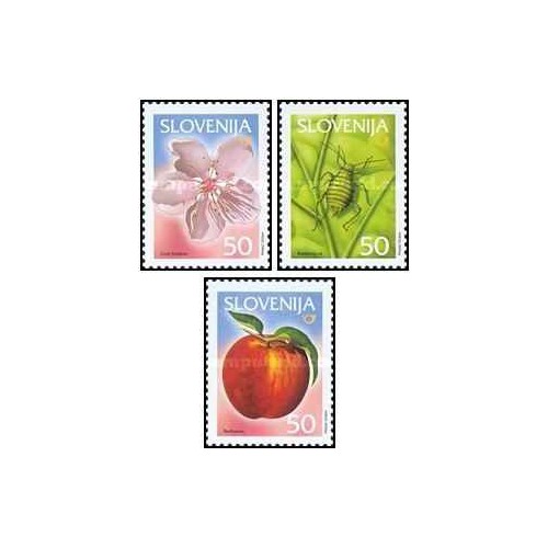 3 عدد تمبر گونه های گیاه و میوه اسلوونی- اسلوونی 2001