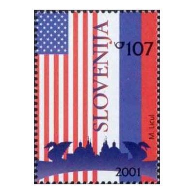 1 عدد تمبر ملاقات بوش و پوتین - اسلوونی 2001
