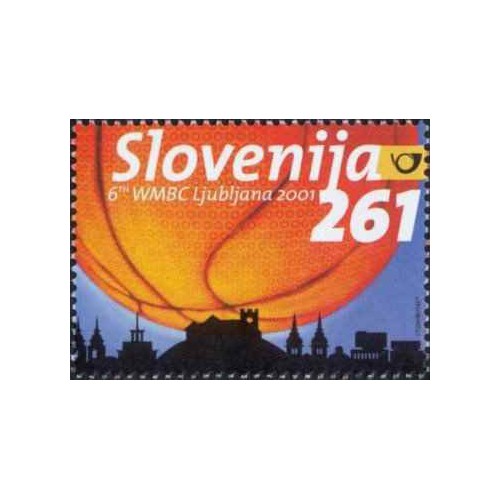 1 عدد تمبر  ورزشی - مسابقات جهانی پیشکسوتان بسکتبال - اسلوونی 2001 ارزش اسمی 1.4 دلار