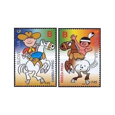 2 عدد تمبر کاراکترهای کمیک استریپ - با دندانه - اسلوونی 2001