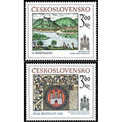 2 عدد  تمبر براتیسلاوا تاریخی - نقاشی - چک اسلواکی 1977