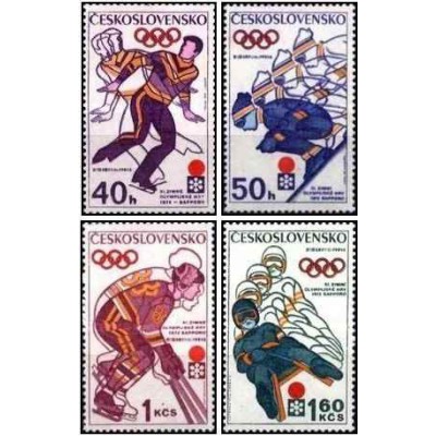 4 عدد  تمبر بازیهای المپیک زمستانی ساپورو - ژاپن - چک اسلواکی 1972