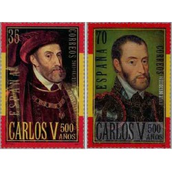2 عدد تمبر 500 سالگی کارلوس پنجم - پرتره - تابلو  - اسپانیا 2000