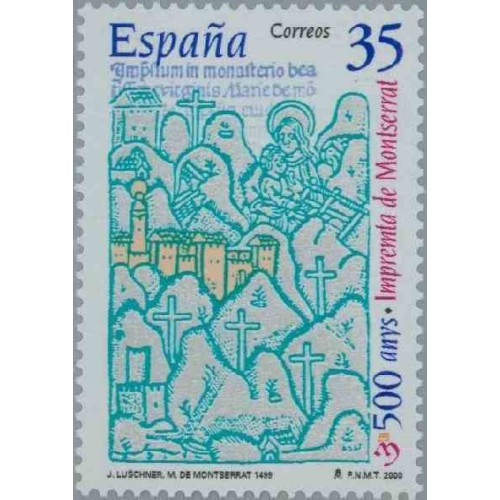 1 عدد تمبر 500 سالگی چاپخانه منتسررت - اسپانیا 2000 1 عدد تمبر 500 سالگی چاپخانه منتسررت - اسپانیا 2000