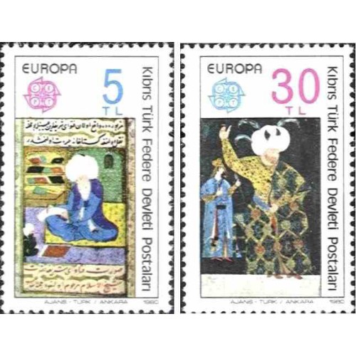 2 عدد تمبر مشترک اروپا - Europa Cept -افراد مشهور - قبرس ترکیه 1980