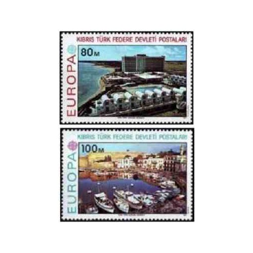 2 عدد تمبر مشترک اروپا - Europa Cept - مناظر - قبرس ترکیه 1977