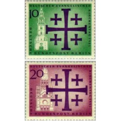 2 عدد تمبر روز کلیسای پروتستان - برلین آلمان 1961