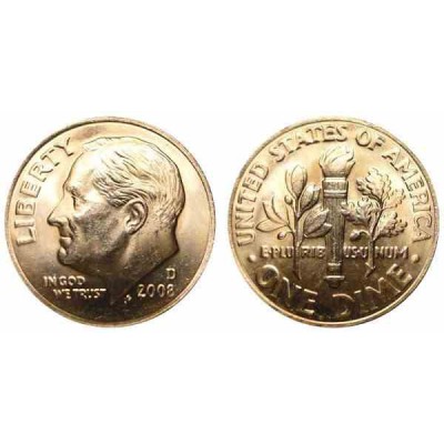 سکه 10 سنت - نیکل مس - D - آمریکا 2008 غیر بانکی