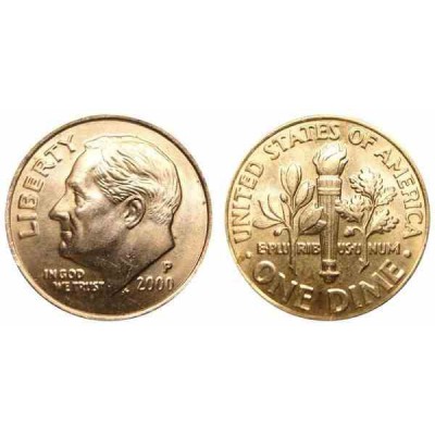 سکه 10 سنت - نیکل مس - P - آمریکا 2000 غیر بانکی