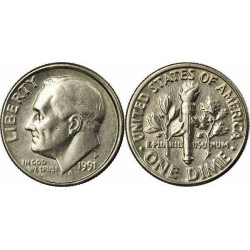 سکه 10 سنت - نیکل مس - P - آمریکا 1991 غیر بانکی