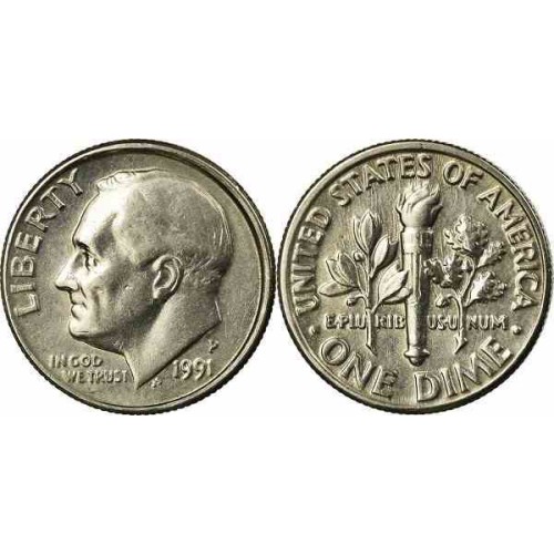 سکه 10 سنت - نیکل مس - P - آمریکا 1991 غیر بانکی سکه 10 سنت - نیکل مس - P - آمریکا 1991 غیر بانکی