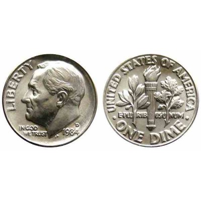 سکه 10 سنت - نیکل مس - D - آمریکا 1984 غیر بانکی