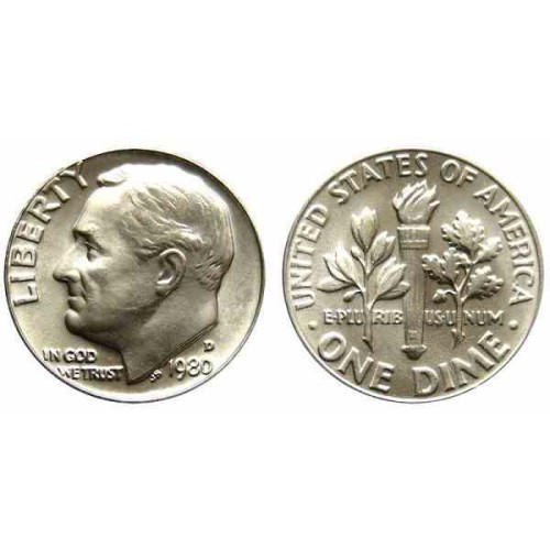 سکه 10 سنت - نیکل مس - D - آمریکا 1980 غیر بانکی سکه 10 سنت - نیکل مس - D - آمریکا 1980 غیر بانکی