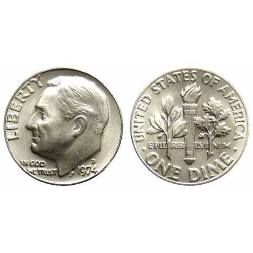 سکه 10 سنت - نیکل مس - D - آمریکا 1974 غیر بانکی سکه 10 سنت - نیکل مس - D - آمریکا 1974 غیر بانکی