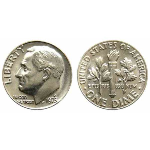 سکه 10 سنت - نیکل مس - D - آمریکا 1973 غیر بانکی