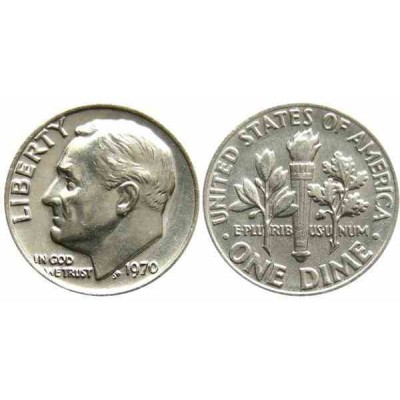 سکه 10 سنت - نیکل مس - D - آمریکا 1970 غیر بانکی