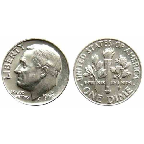 سکه 10 سنت - نیکل مس - D - آمریکا 1969 غیر بانکی