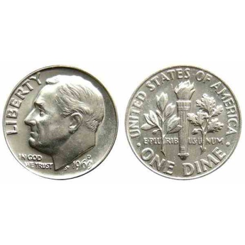 سکه 10 سنت - نیکل مس - D - آمریکا 1969 غیر بانکی سکه 10 سنت - نیکل مس - D - آمریکا 1969 غیر بانکی