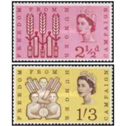 2 عدد تمبرکمپین نجات از گرسنگی - انگلیس 1963 یکی از تمبرها شارنیه دارد