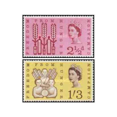 2 عدد تمبرکمپین نجات از گرسنگی - انگلیس 1963 یکی از تمبرها شارنیه دارد